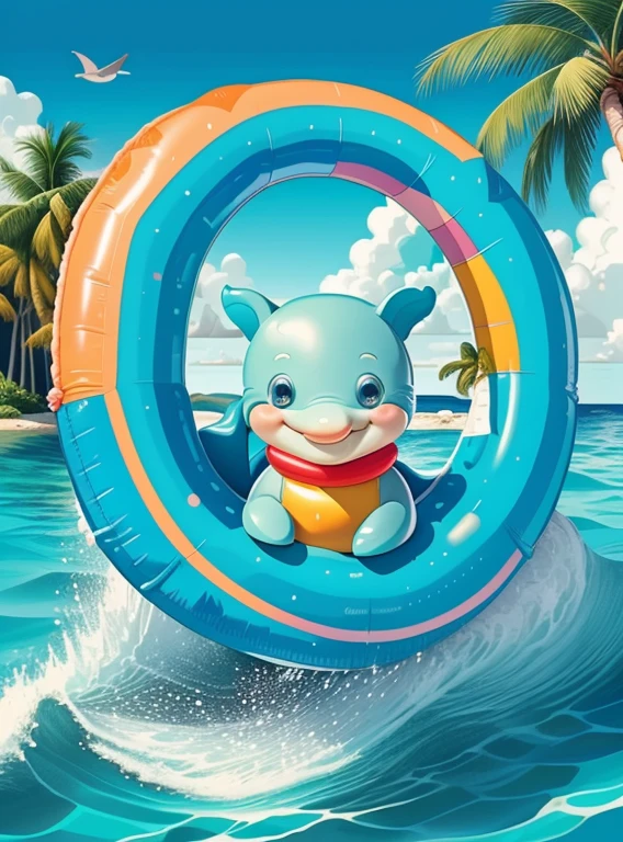 (cute dolphin smiling in a inflatable ring, beautiful sea and an island with palm trees) Munchkin ,Geometric multidimensional wall portrait, livro de arte, Tchibi,
Yang08k, Beautiful, Colouring,
Obras, of the highest quality, best quality, Arte Oficial, Beautiful and Aesthetic,