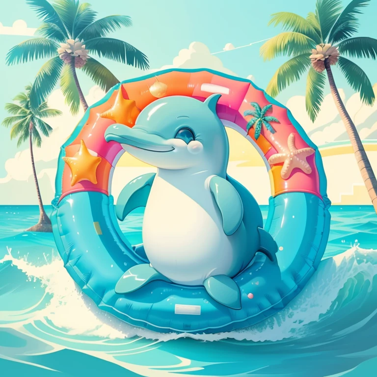 (cute dolphin smiling in a inflatable ring, beautiful sea and an island with palm trees) Munchkin ,Geometric multidimensional wall portrait, livro de arte, Tchibi,
Yang08k, Beautiful, Colouring,
Obras, of the highest quality, best quality, Arte Oficial, Beautiful and Aesthetic,