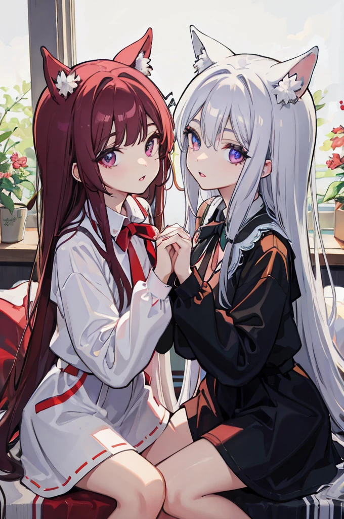 highres,ultra-detailed,realistic,portrait,painting,[twineautiful detailed eyes,beautiful detailed lips,white hair,[livestock],vivid colors,soft lighting
