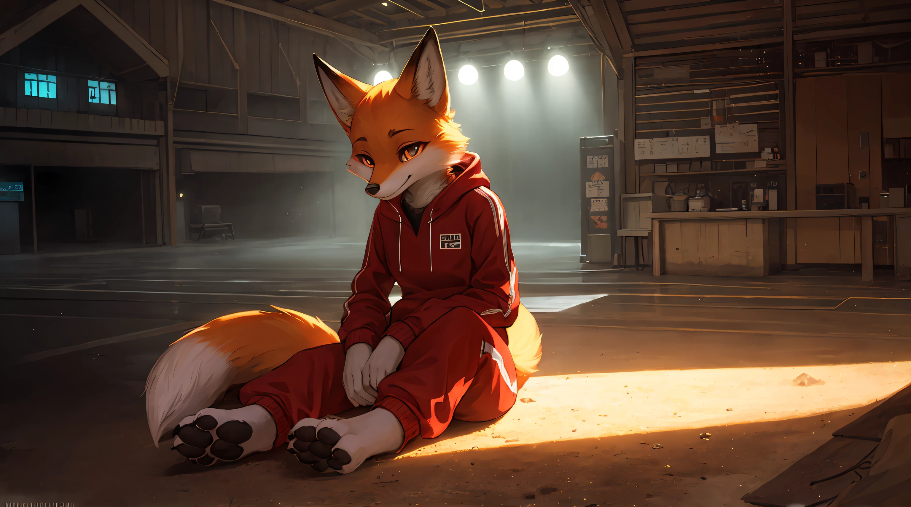 Fox sportswear big furry tail furry paws furry ears good ambient light, Ultra-fine fur、Volumetric light very detailed,Finest quality furry art