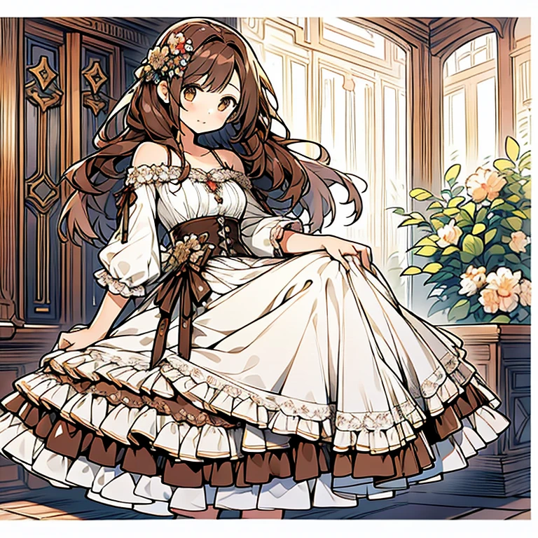 Beautiful girl chocolate brown dress brown hair watercolor touch transparency