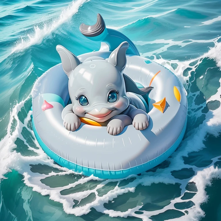 (cute gray dolphin smiling in a inflatable ring, beautiful sea and a beach) Munchkin ,Geometric multidimensional wall portrait, livro de arte, Tchibi,
Yang08k, Beautiful, Colouring,
Obras, of the highest quality, best quality, Arte Oficial, Beautiful and Aesthetic,