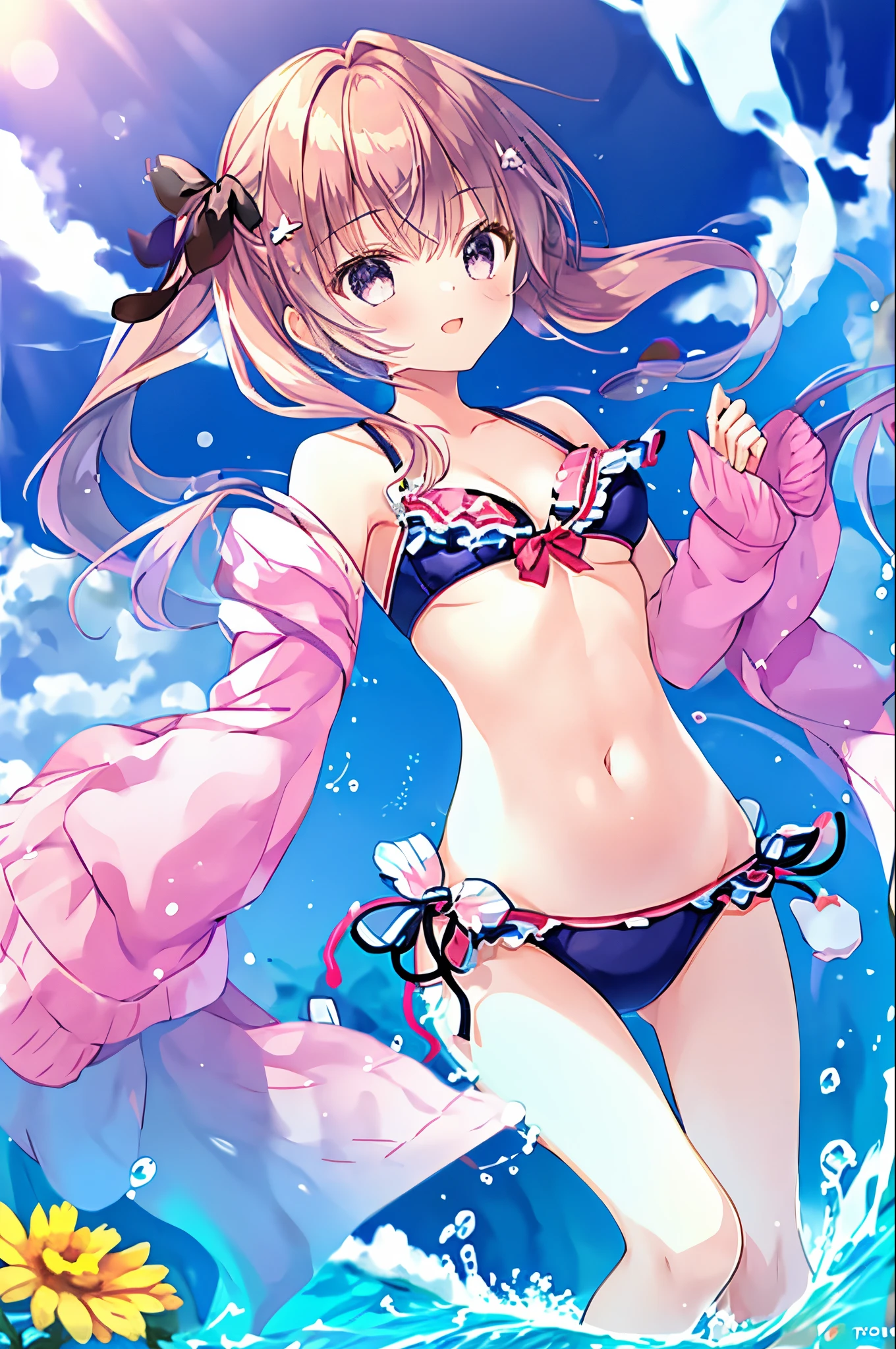 1girl in、Twin-tailed、swim wears、The bikini、