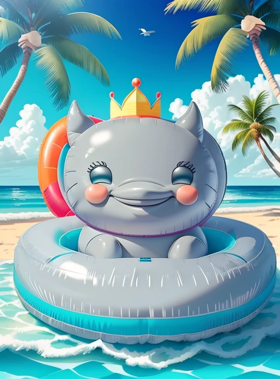 (cute gray dolphin smiling in a inflatable ring, beautiful sea and a beach with palm trees) Munchkin ,Geometric multidimensional wall portrait, livro de arte, Tchibi,
Yang08k, Beautiful, Colouring,
Obras, of the highest quality, best quality, Arte Oficial, Beautiful and Aesthetic,