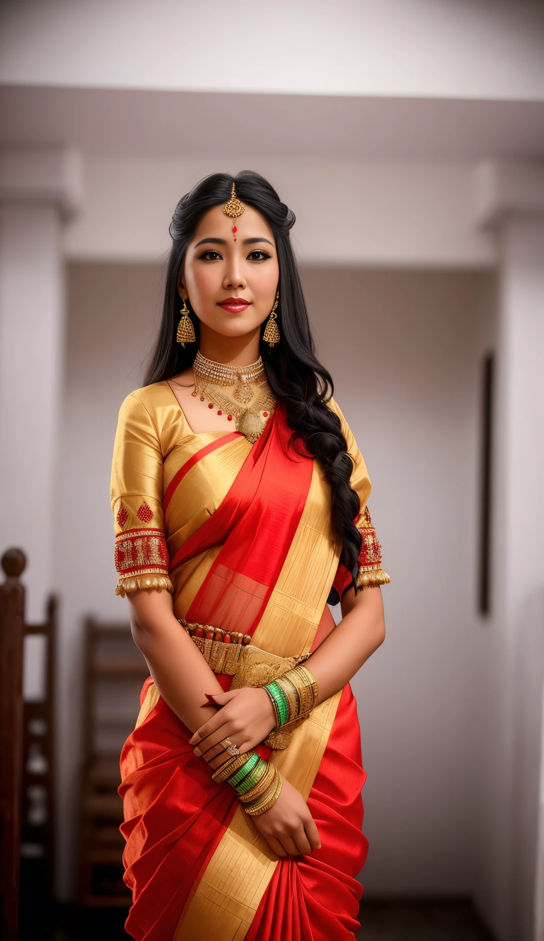 a woman in western dress poses for a picture, traditional beauty, traditional,