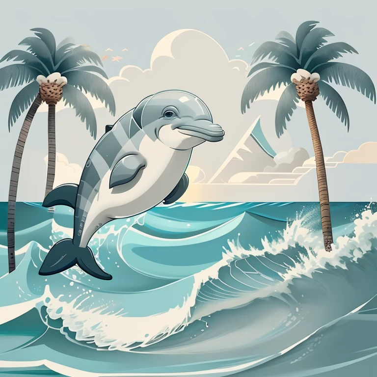 (cute gray dolphin smiling, beautiful sea and a beach with palm trees) Munchkin ,Geometric multidimensional wall portrait, livro de arte, Tchibi,
Yang08k, Beautiful, Colouring,
Obras, of the highest quality, best quality, Arte Oficial, Beautiful and Aesthetic,