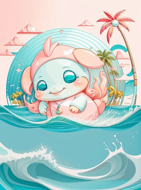 (cute pink dolphin smiling in a float ring, beautiful sea and a beach with palm trees) Munchkin,Geometric multidimensional wall portrait, livro de arte, Tchibi,
Yang08k, Beautiful, Colouring,
Obras, of the highest quality, best quality, Arte Oficial, Beautiful and Aesthetic,