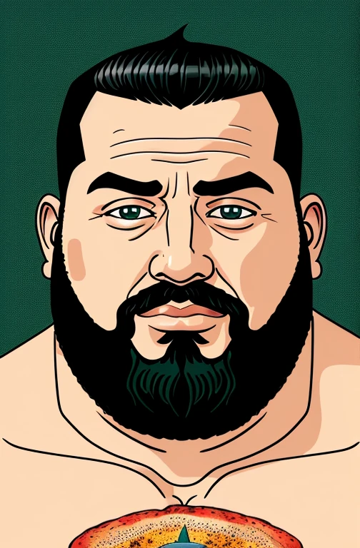 ,Rosto gordo, gordinho e barbudo, Concentrado, visual chave, intrincado, altamente detalhado, lineart preciso, Vibrando, Comprehensive cinematomatics, Griffiths Carne Bovina, Conrado Roset, (o retrato mais bonito do mundo:1.5) cena de fundo popart, Centered photography, boca Aberta Gargalhando