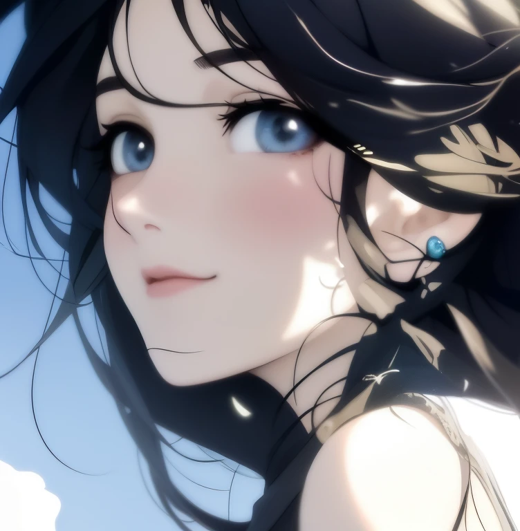 animemanga girl，longblackhair，eBlue eyes，Looking at the sky, a beautiful anime portrait, Beautiful anime face, digital anime art, a stunning anime face portrait, beautiful anime woman, Beautiful anime girls, Guweiz style artwork, smooth anime cg art, Japanese cartoon. gentlesoftlighting, Artgerm and Atey Ghailan, Beuatiful anime, Digital anime illustration