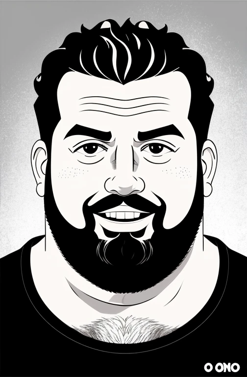 Rosto gordo, gordinho e barbudo, Concentrado, visual chave, intrincado, altamente detalhado, lineart preciso, Vibrando, Comprehensive cinematomatics, Griffiths Carne Bovina, Conrado Roset, (o retrato mais bonito do mundo:1.5) cena de fundo popart, He's laughing with a lot of happiness.