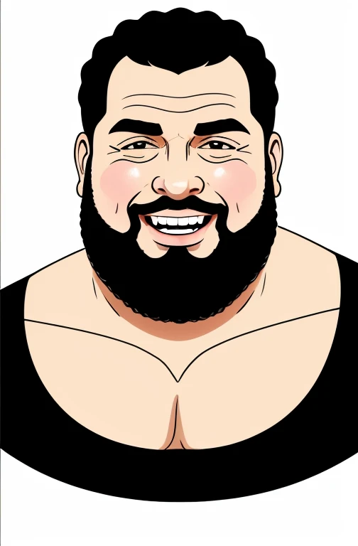 Rosto gordo, gordinho e barbudo, Concentrado, visual chave, intrincado, altamente detalhado, lineart preciso, Vibrando, Comprehensive cinematomatics, Griffiths Carne Bovina, Conrado Roset, (o retrato mais bonito do mundo:1.5) cena de fundo popart, He's laughing with a lot of happiness.