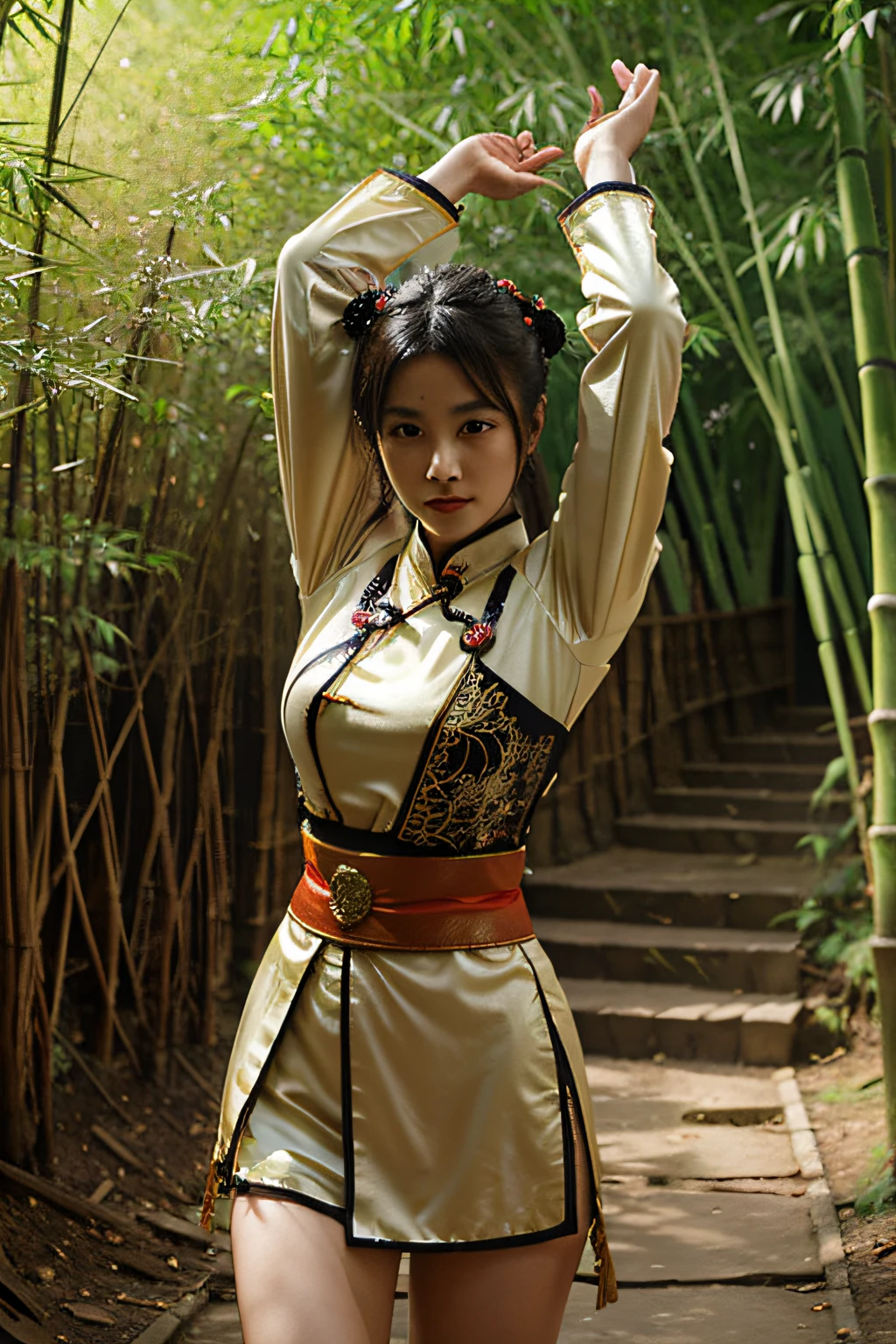 Chinese costume heroine,Sword dance in bamboo forest
