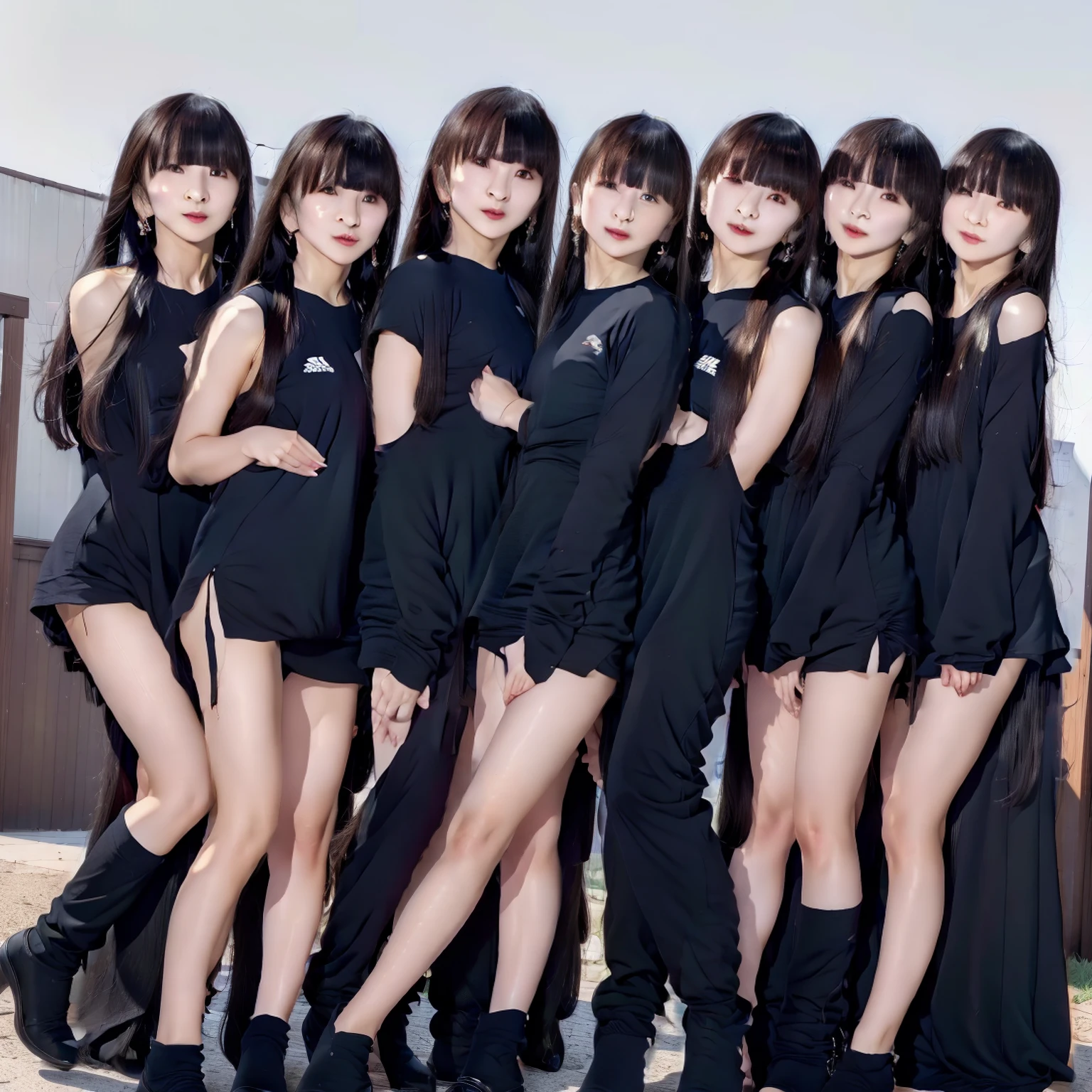 Raw photo、(((multiple girls))),((((6+girls)))),((((100girls)))),(((1000girls)))、((((100 Girls))))、((((Gigantic Breasts))))、Women only、The same face、matching school uniform、************、Long black hair、100 cute girls going to school、a smile、Commuting to school、School route、In the street、selfee、same person、(((Large group)))、a junior high school student