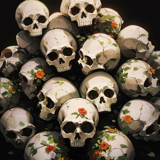 Flowers on a pile of human skulls