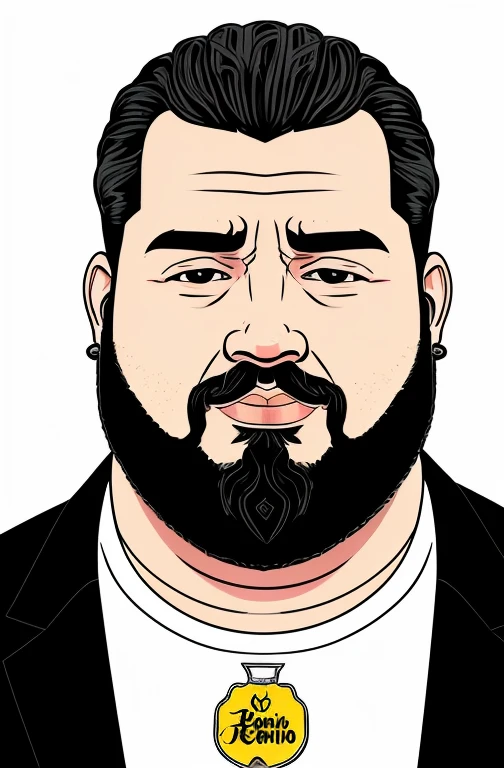 Rosto gordo, gordinho e barbudo, Concentrado, visual chave, intrincado, altamente detalhado, lineart preciso, Vibrando, Comprehensive cinematomatics, Griffiths Carne Bovina, Conrado Roset, (o retrato mais bonito do mundo:1.5) cena de fundo popart