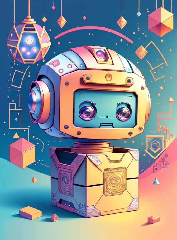 (cute robot smiling in beautiful box) Munchkin, Geometric multidimensional wall portrait, livro de arte, Tchibi,
Yang08k, Beautiful, Colouring,
Obras, of the highest quality, best quality, Arte Oficial, Beautiful and Aesthetic,