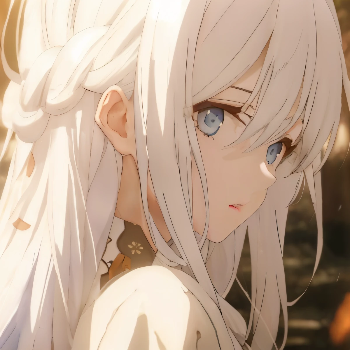 Anime girl with long white hair and blue eyes looking at camera, Violet Evergarden, perfect white hair girl, Girl with white hair, white-haired god, White hair, white haired lady, whaite hair, light passing through white hair, Anime visuals of a cute girl, anime visual of a young woman, close up of a young anime girl