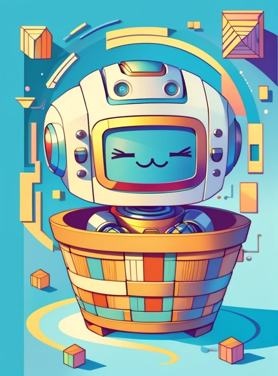 (cute robot smiling in beautiful basket) Munchkin, Geometric multidimensional wall portrait, livro de arte, Tchibi,
Yang08k, Beautiful, Colouring,
Obras, of the highest quality, best quality, Arte Oficial, Beautiful and Aesthetic,