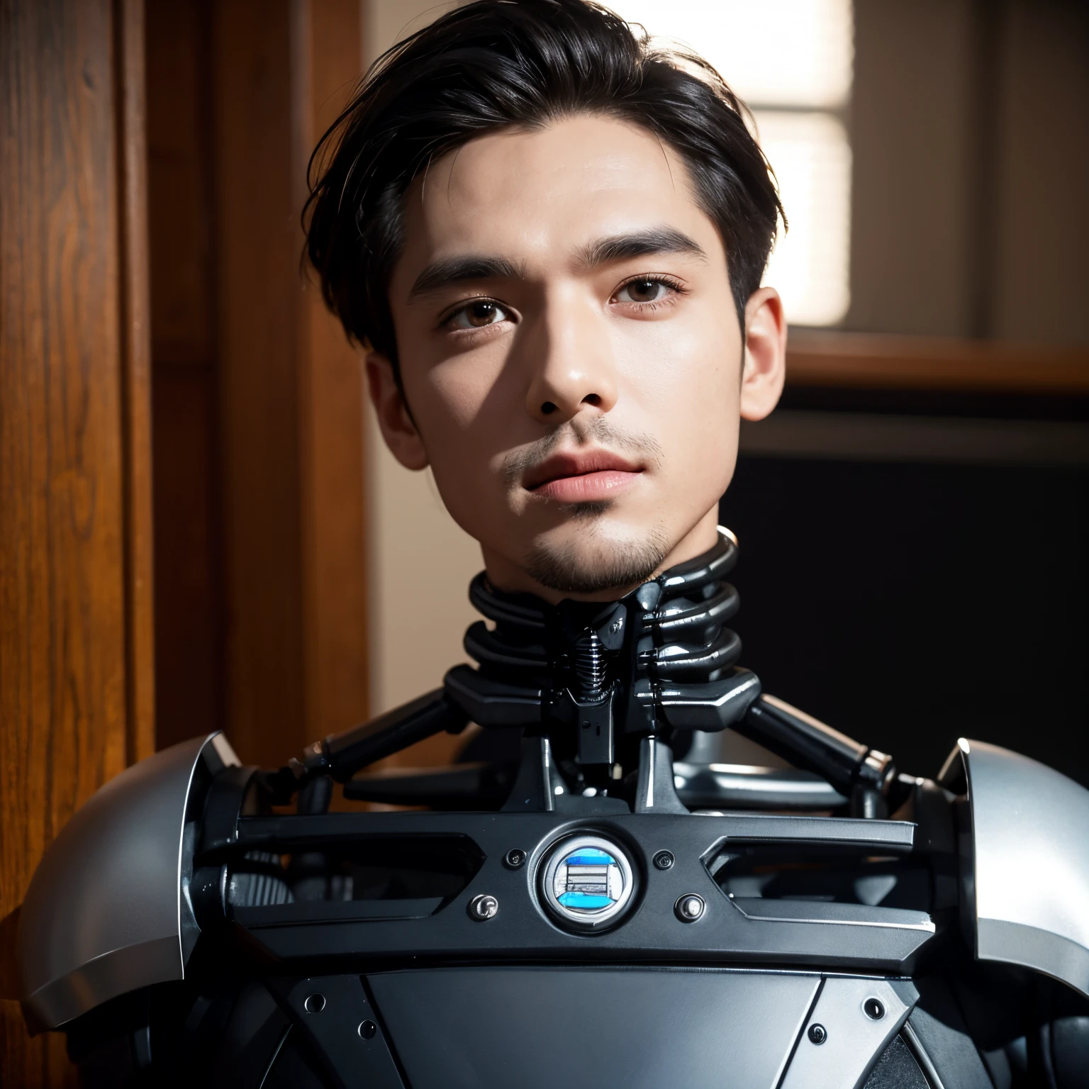 droid,male people,Very handsome,the face,The body a mechanical skeleton,Full body photo,strong