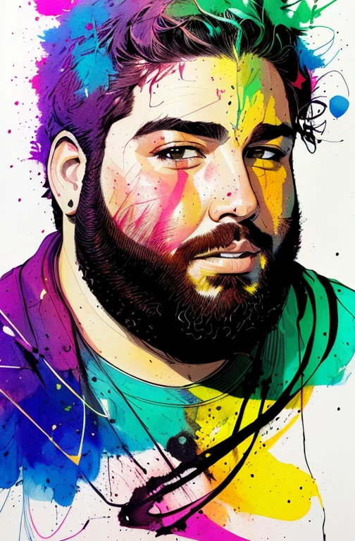 Fat Chubby Bearded Face, centrada, visual chave, intrincado, altamente detalhado, lineart preciso, vibrante, Comprehensive cinematic, Carne Griffiths, Conrad Roset, (o retrato mais bonito do mundo:1.5)