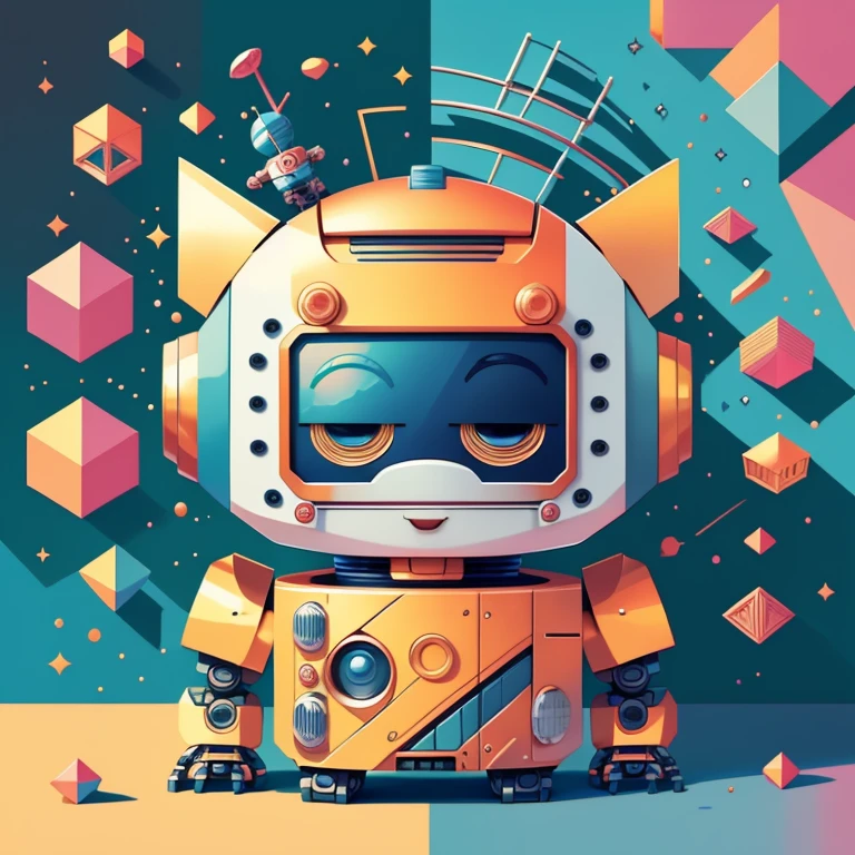 (cute robot smiling) Munchkin, Geometric multidimensional wall portrait, livro de arte, Tchibi,
Yang08k, Beautiful, Colouring,
Obras, of the highest quality, best quality, Arte Oficial, Beautiful and Aesthetic,