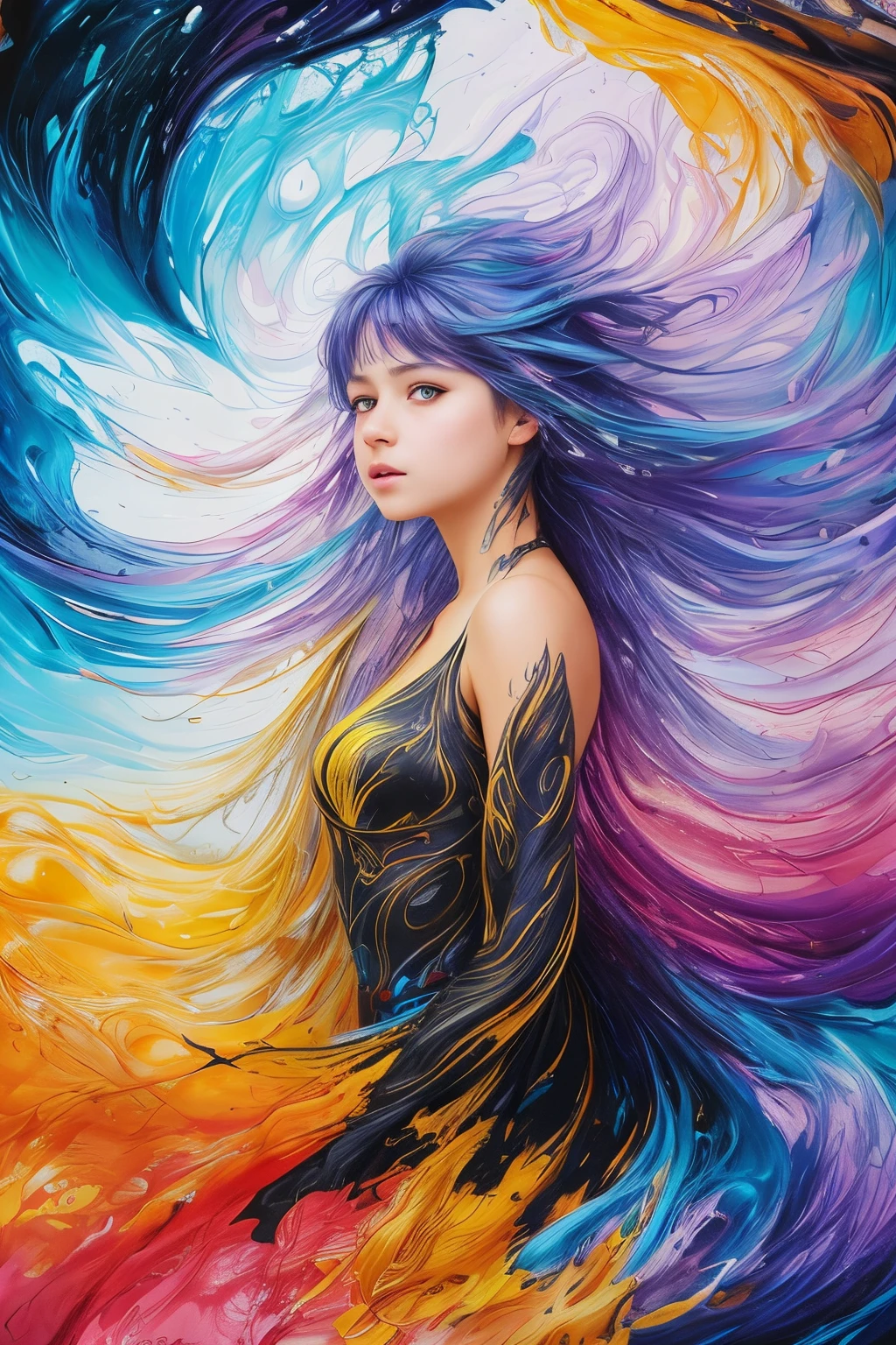 Colorful beautiful girl: a giru 8-years old, messy hair, oil painting, nice perfect face with soft skinice perfect face, blue yellow colors, light purple and violet additions, light red additions, intricate detail, splash screen, 8k resolution, masterpiece, cute face,artstation digital painting smooth veryBlack ink flow: 8k resolution photorealistic masterpiece: intricately detailed fluid gouache painting: by Jean Baptiste Mongue: calligraphy: acrylic: watercolor art, professional photography, natural lighting, volumetric lighting maximalist photoillustration: by marton bobzert:, complex, elegant, expansive, fantastical,  wavy hair, vibrant