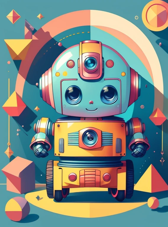 (cute baby robot smiling with wheels) Munchkin, Geometric multidimensional wall portrait, livro de arte, Tchibi,
Yang08k, Beautiful, Colouring,
Obras, of the highest quality, best quality, Arte Oficial, Beautiful and Aesthetic,