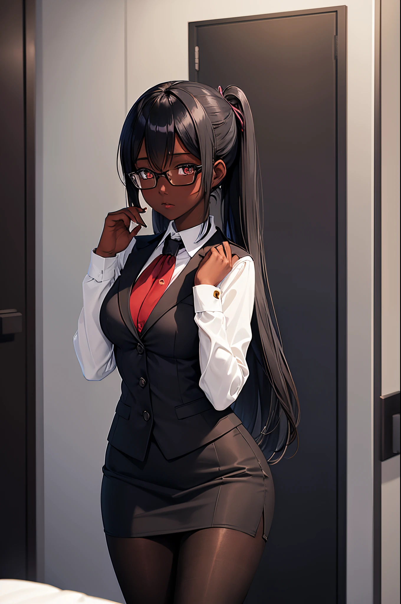 anime girl , black skin, secretary , elegant closers