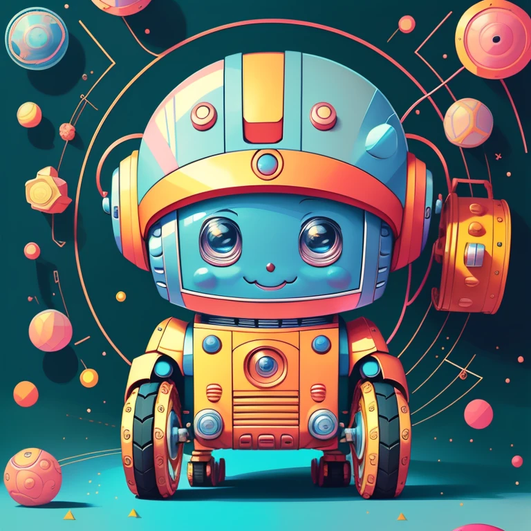 (cute baby robot smiling with wheels) Munchkin, Geometric multidimensional wall portrait, livro de arte, Tchibi,
Yang08k, Beautiful, Colouring,
Obras, of the highest quality, best quality, Arte Oficial, Beautiful and Aesthetic,