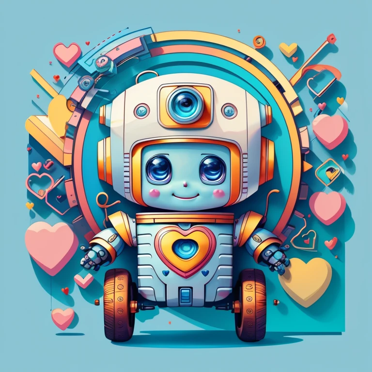 (cute baby robot smiling with wheels and hearts) Munchkin, Geometric multidimensional wall portrait, livro de arte, Tchibi,
Yang08k, Beautiful, Colouring,
Obras, of the highest quality, best quality, Arte Oficial, Beautiful and Aesthetic,