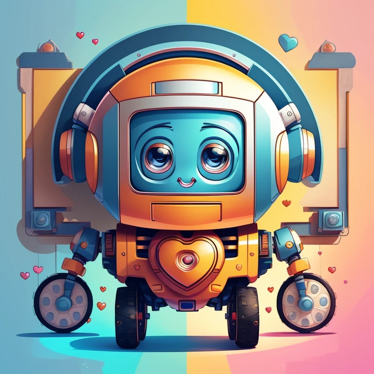 (cute baby robot smiling with wheels and hearts) Munchkin, Geometric multidimensional wall portrait, livro de arte, Tchibi,
Yang08k, Beautiful, Colouring,
Obras, of the highest quality, best quality, Arte Oficial, Beautiful and Aesthetic,