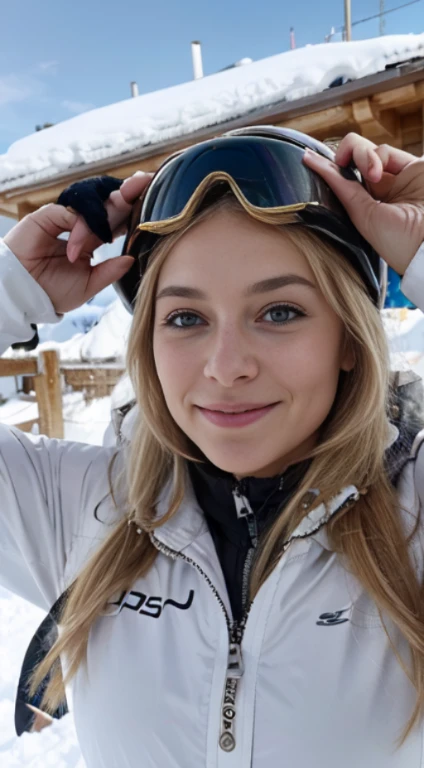 Image d’une femme, blonde. Parfaite. On ne voit pas son visage, elle est en train de skier. On l’a voit de dos uniquement et de très loin