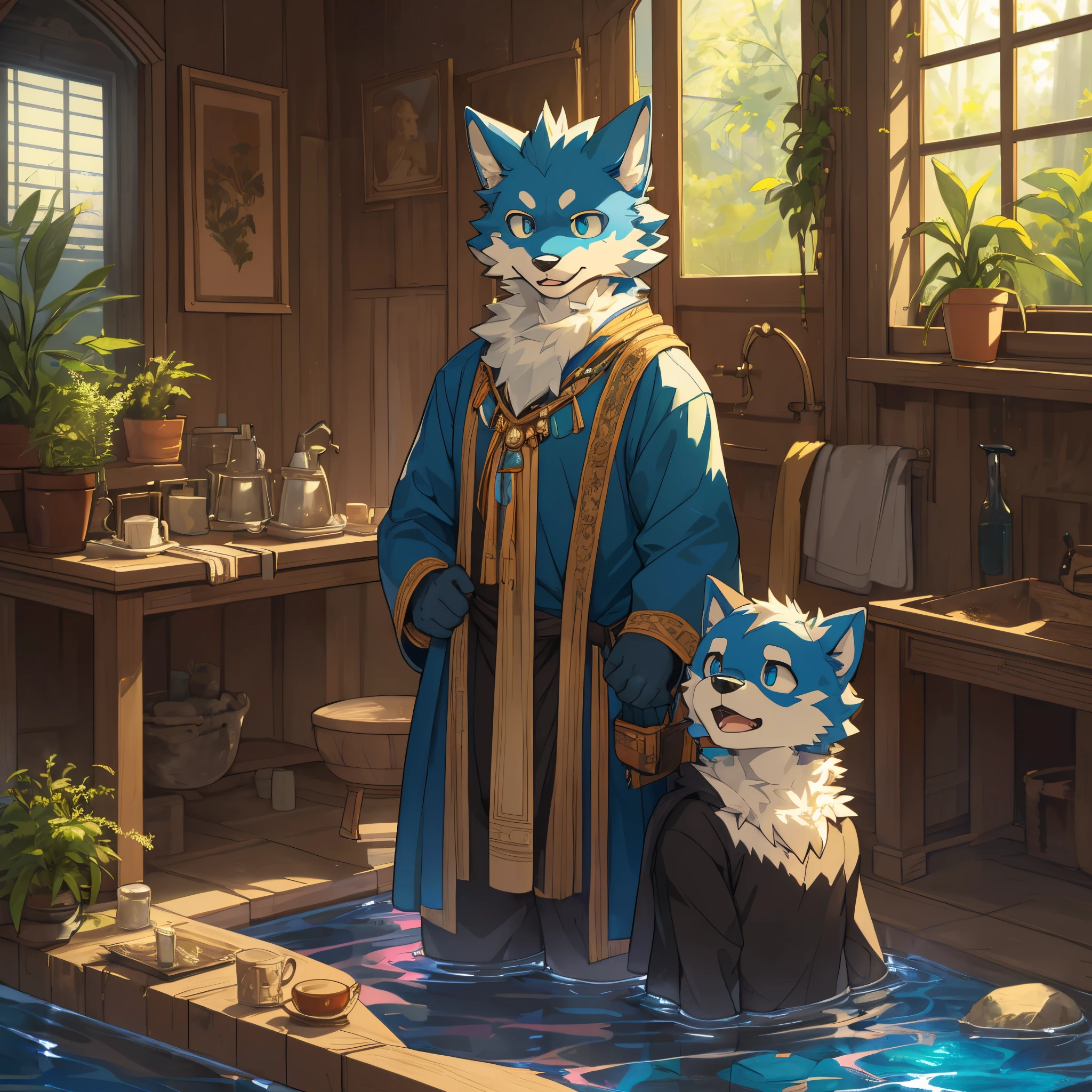 cover page, highres, top quality, best quality, paid reward available, High-quality illustrations, unparalleled masterpiece, perfect artwork, absurdres, super high resolution, detailed background, perfect ( nice 2boys, kemono, suit)(furry anthro:1.7)Top executives shake hands on the achievement of the project, smile, portrait,