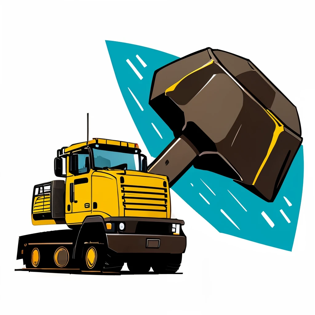 Please make me a sticker about mining engineering and there are 2 geological hammers crossing the screen of an engineer drawing in vector form