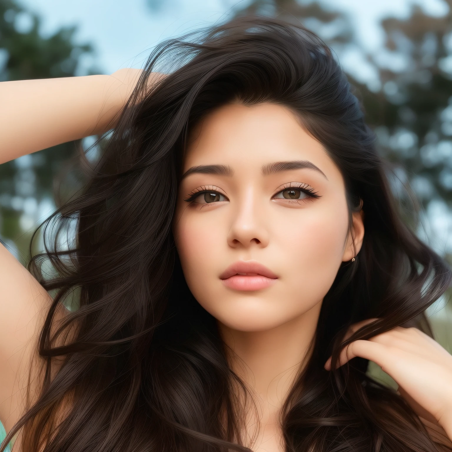 there  a woman with long hair posing for a picture, actress, cute beautiful, with cute - fine - face, beautiful model, pretty face!!, beautiful cute, beuatiful face, very beautiful girl, jaw-dropping beauty, attractive girl, beautiful image, good looking face, a beautiful young woman, innocent look, cute woman, handsome girl