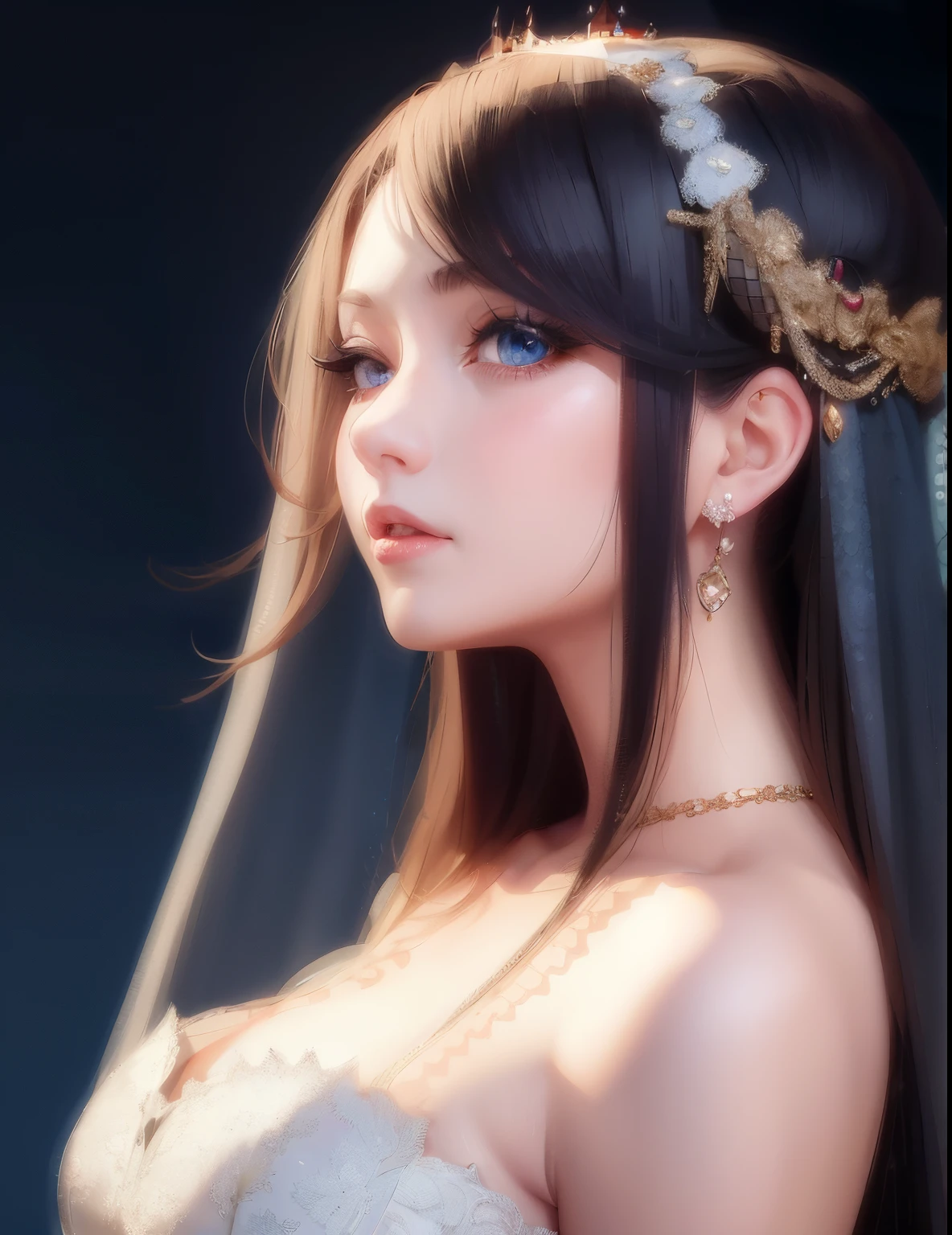 woman in a wedding dress with blue eyes and veil, detailed digital anime art, 8k high quality detailed art, fantasy art style, Beautiful anime portrait, ((a beautiful fantasy empress)), digital anime illustration, beautiful anime style, smooth anime cg art, digital anime art, in the art style of bowater, artwork in the style of guweiz