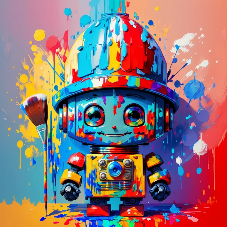 (cute robot smiling with red hat, paintbrush painting) Munchkin, Geometric multidimensional wall portrait, livro de arte, Tchibi,
Yang08k, Beautiful, Colouring,
Obras, of the highest quality, best quality, Arte Oficial, Beautiful and Aesthetic,