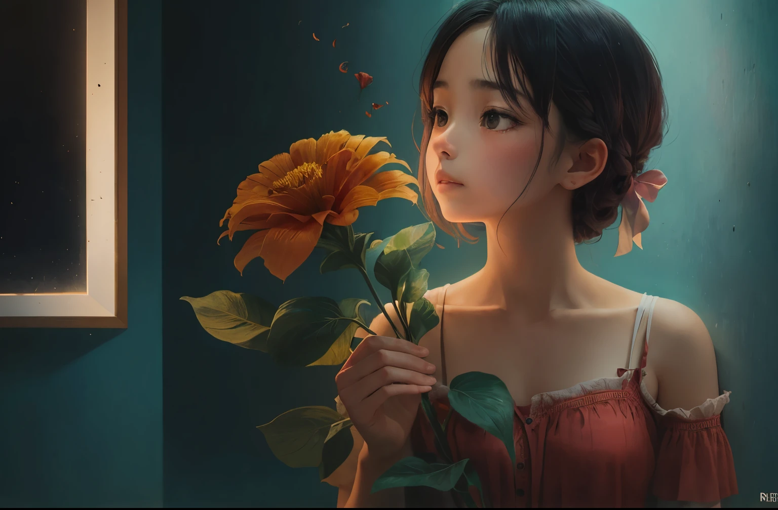 shadow casting off a person holding a red flower next to a white wall, in the style of calming and introspective aesthetic, flowerpunk, i can't believe how beautiful this , still life studies, light maroon and dark green, emotional sensitivity, pop inspo --auto --s2