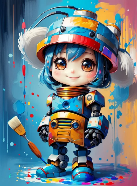 (cute robot smiling with blue hat, paintbrush painting) Munchkinl, Geometric multidimensional wall portrait, livro de arte, Tchibi,
Yang08k, Beautiful, Colouring,
Obras, of the highest quality, best quality, Arte Oficial, Beautiful and Aesthetic,