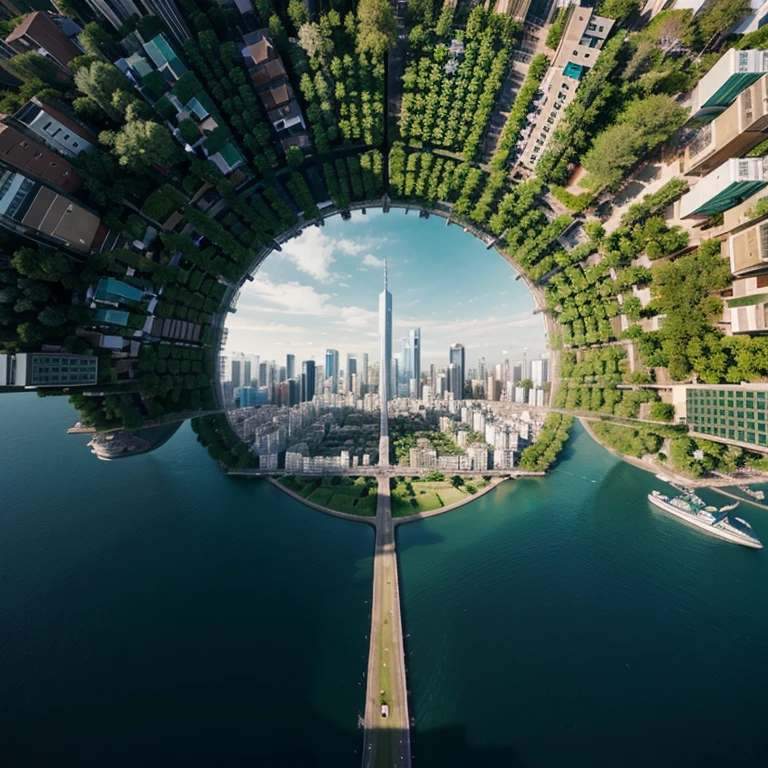 Creat a image for a green compact city from a medium shot view that is a smart city