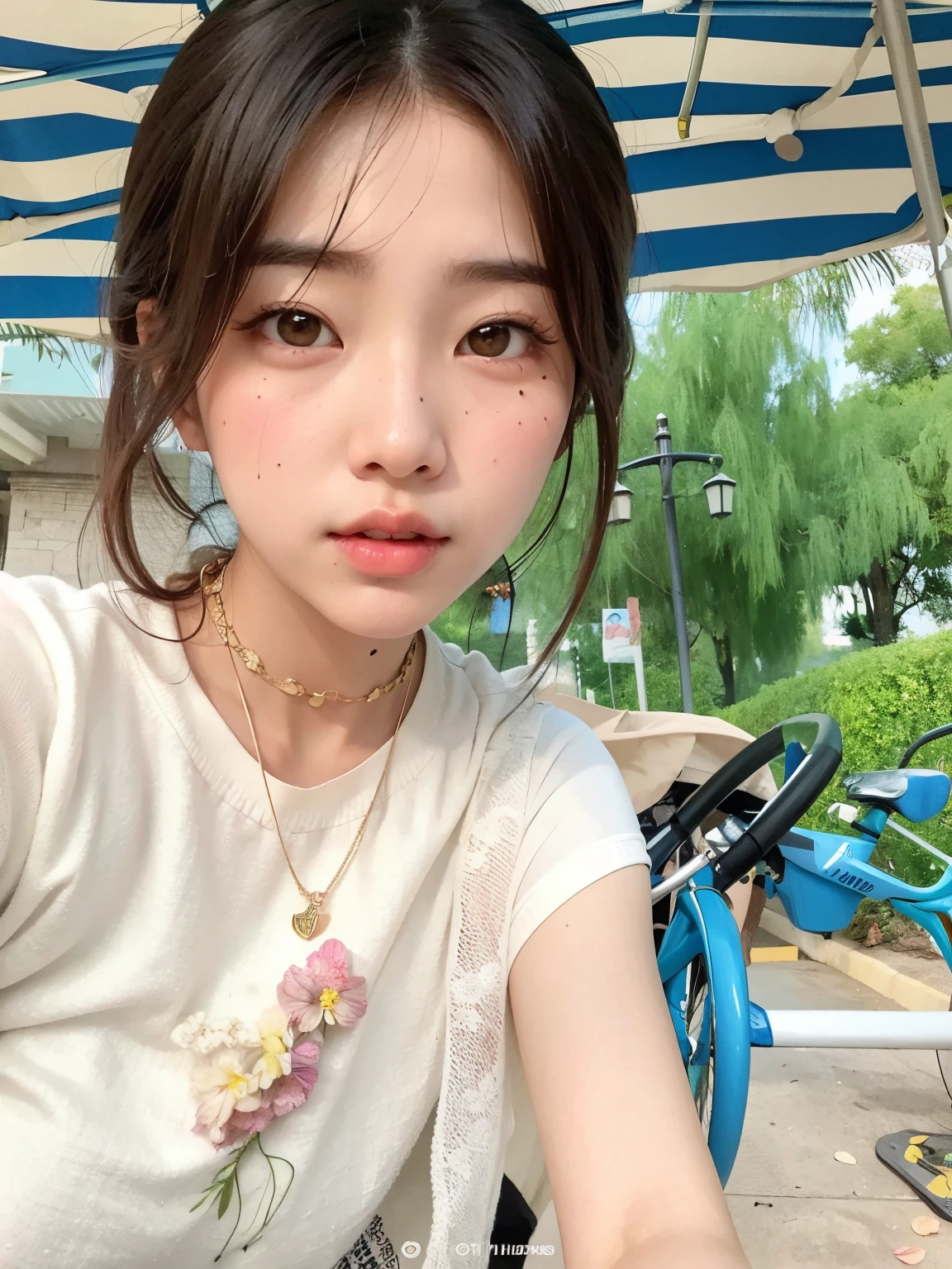 there a woman sitting under an umbrella with a necklace, young cute wan asian face, Joven y adorable rostro coreano, ulzzang, chica linda-fina-cara, Jinyoung Shin, Wan adorable cara coreana, con cara linda - fina -, south east asian with round face, pale round face, Ella tiene una cara linda, Jaeyeon Nam, Xintong Chen