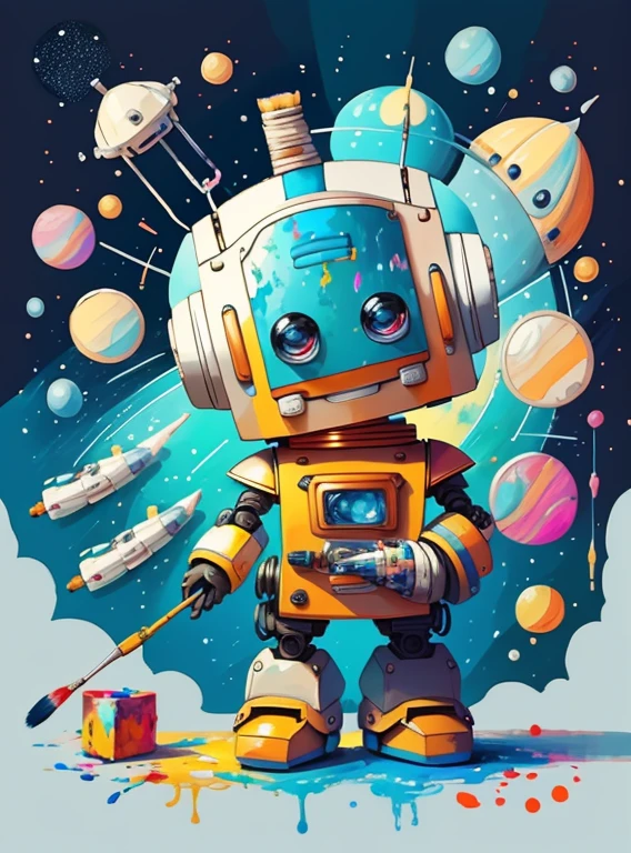 (cute robot smiling with paintbrush painting a spaceship) Munchkin, Geometric multidimensional wall portrait, livro de arte, Tchibi,
Yang08k, Beautiful, Colouring,
Obras, of the highest quality, best quality, Arte Oficial, Beautiful and Aesthetic,