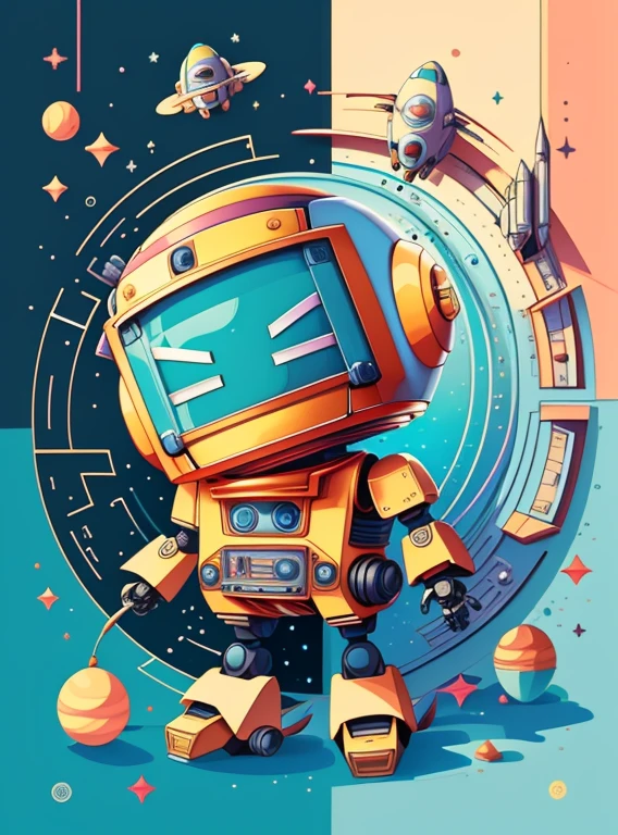 (cute robot smiling with a spaceship) Munchkin, Geometric multidimensional wall portrait, livro de arte, Tchibi,
Yang08k, Beautiful, Colouring,
Obras, of the highest quality, best quality, Arte Oficial, Beautiful and Aesthetic,