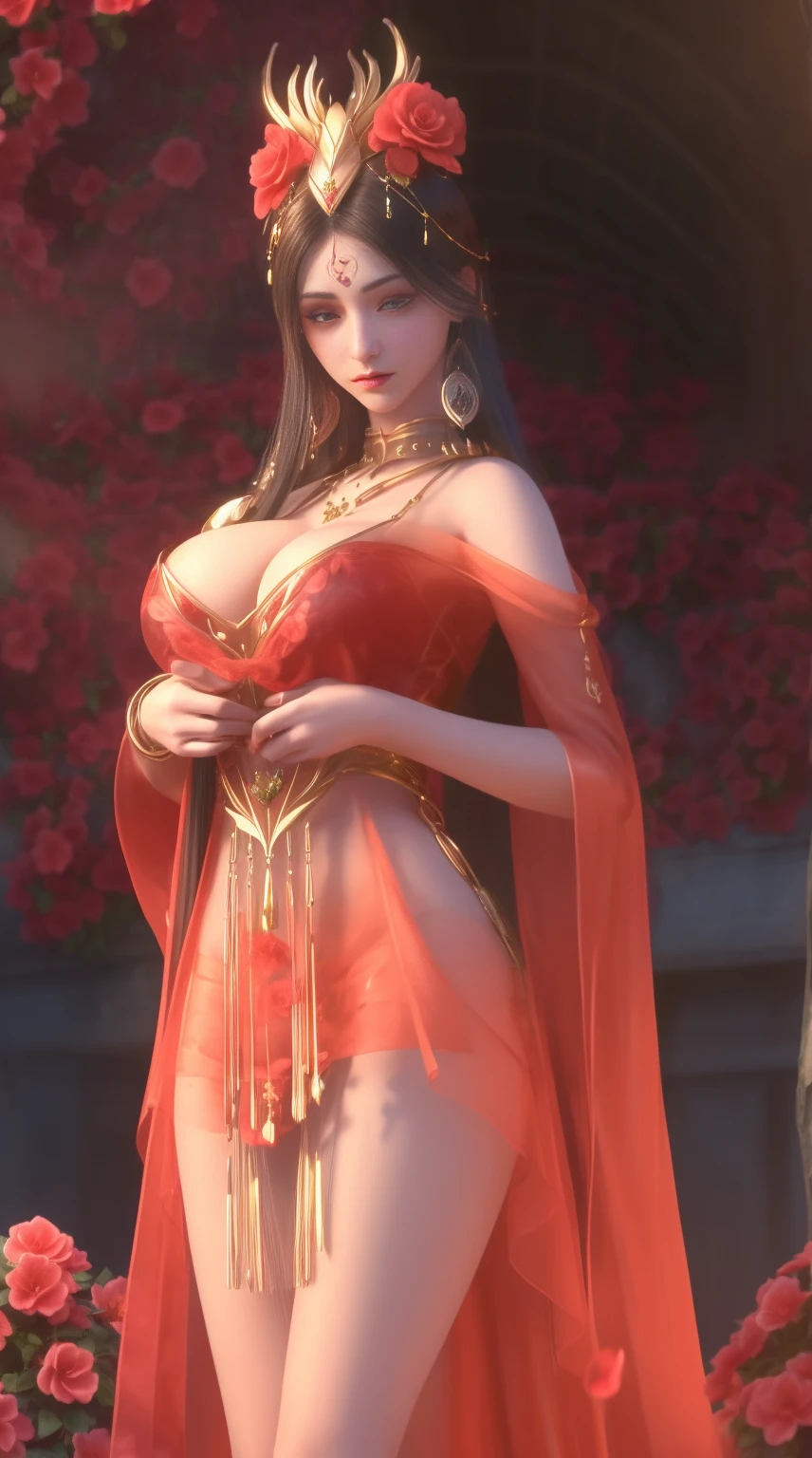 Ultra-realistic 8k CG, picture-perfect face, flawless perfection, Clean, tmasterpiece, professionalartwork, famousartwork, 电影灯光, cinematicbloom, s the perfect face, pretty  face, fanciful, It's like a dream, unreality, scientific fiction, humongous large breast, Beautiful outfit, Lace, Lace edges, Lace-trimmed tights,  (Rich:1.4), reputation, Luxury, jewely, diamond, kinako, pearls, Pedras preciosas, sapphires, Red Jewel, Cui, Complicated details, delicate patterns, big breasts enchanting, 's, 's, 's, enchanting, hair adornments, choker necklace, 耳Nipple Ring, bangle, armlets,The halo
((,1个Giant Breast Girl, Perspectiveuzzy, Depth-of-fie_'s_venue, fuzzy_foreground, Red_florals, florals, fuzzy_Background with, Skysky, Red_rosette, blue_Skysky, daysies, petals, ​​clouds, 1个Giant Breast Girl, Outdoor activities, Alone, florals_venue, arachne_lilie, sport_bblurry, buliding, rosette, venue, architecture, camellia))