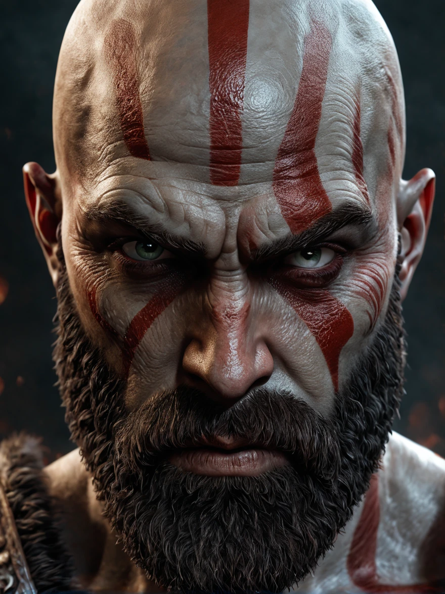 ultrarealistic  portrait of kratos from god of war,as a real man, action pose, symmetric circular iris, approaching perfection, pure form,  , 8k post production, high resolution,  hyperdetailed, trending on artstation, sharp focus, studio photo, intricate details, highly detailed, by greg rutkowski