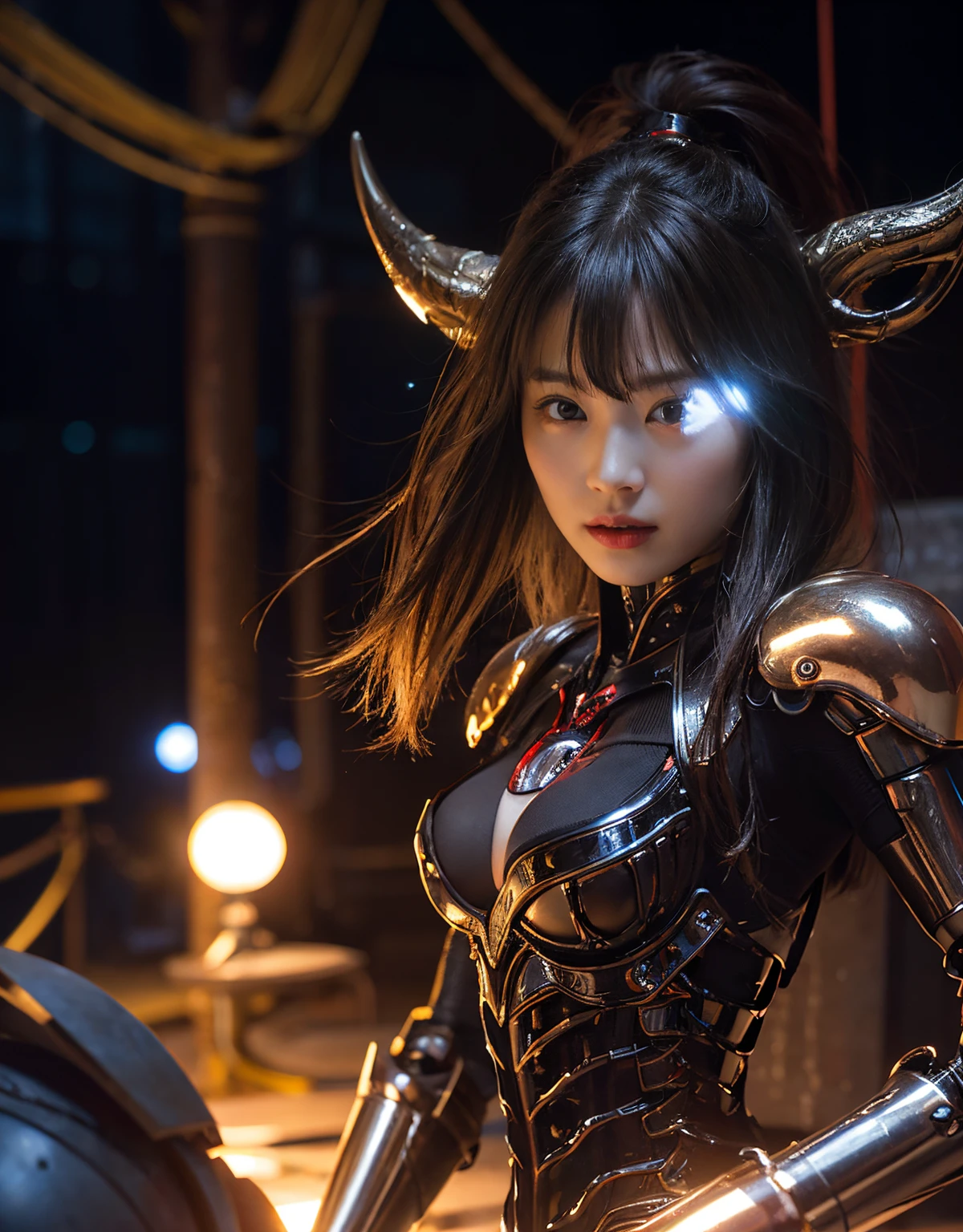(1 Mechanical Girl)、(Mystical expression)、top-quality、masterpiece、超A high resolution、(Photorealsitic:1.4)、Raw photo、1人、glowy skin、(((1 Mechanical Girl)))、(Red Metal Bodysuit)、(alien background、Fierce battle with Osite、Fierce battle with alien night monster cliff background)、(Small LED)、((super realistic details))、vertical giant monster background),globalillumination、Shadow、octan render、8K、ultrasharp、Colossal tits、Raw skin exposed in the cleavage、red metal、Details of complex ornaments、Japan details、highly intricate detail、Realistic light、(Mystical expression),CG Society Trenlow Eyes、Eyes shining towards the camera、Mechanical marginal blood vessels connected to neon detail tubes)、(Wires and cables connecting to the head)、Small LED、,Mechanical thighs、Toostock、(Hands are also made of machines.traces on the cliff)、机器人、future alien、