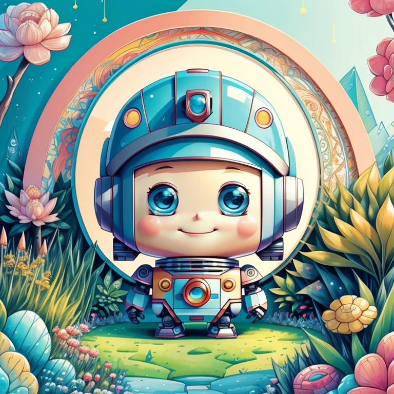 (cute robot smiling in a beautiful garden) Munchkin, Geometric multidimensional wall portrait, livro de arte, Tchibi,
Yang08k, Beautiful, Colouring,
Obras, of the highest quality, best quality, Arte Oficial, Beautiful and Aesthetic,