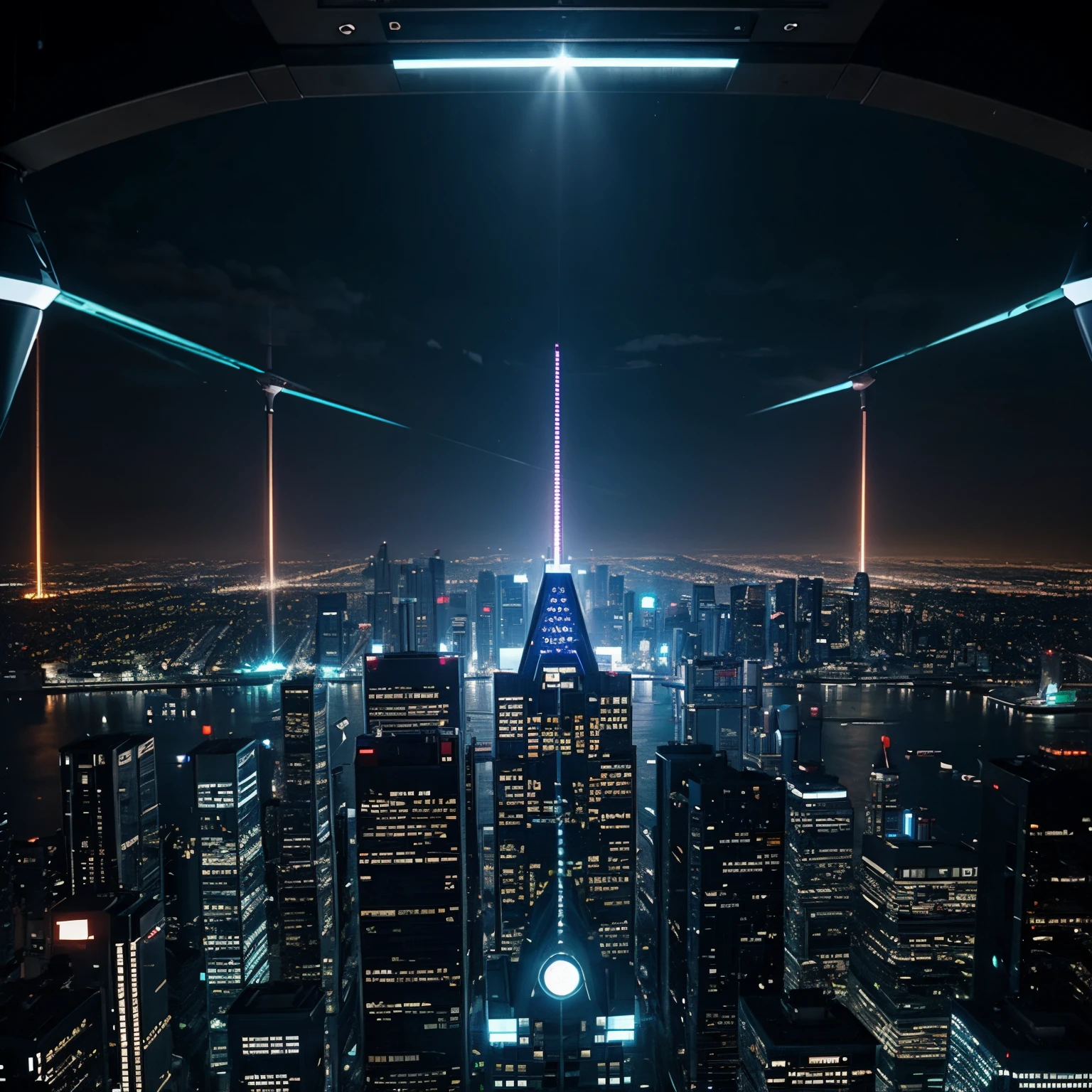 Generate a cyber city with no ligh above it