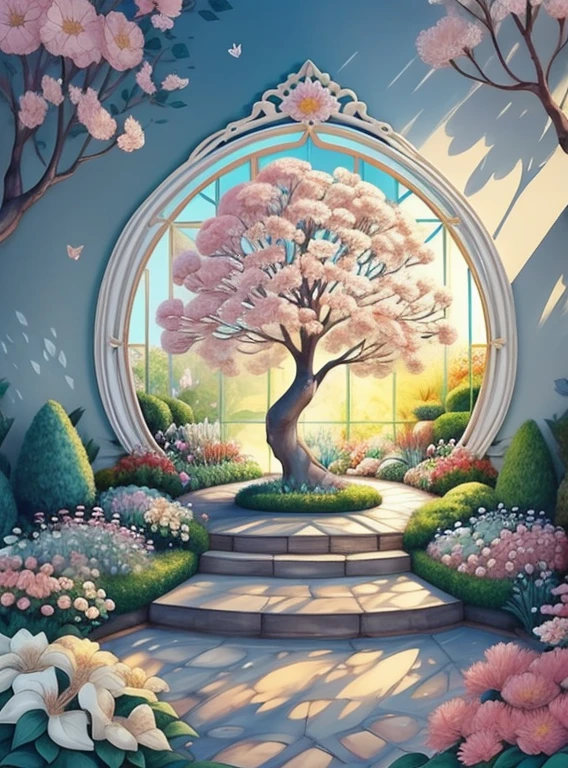 (cute baby tree smiling in a beautiful garden with flowers) Munchkin, Geometric multidimensional wall portrait, livro de arte, Tchibi,
Yang08k, Beautiful, Colouring,
Obras, of the highest quality, best quality, Arte Oficial, Beautiful and Aesthetic,