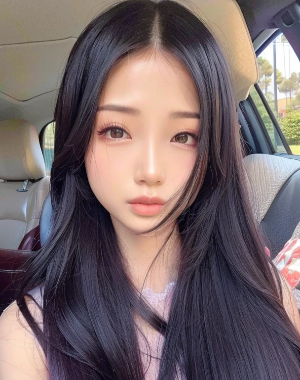um close up de uma mulher com longos cabelos pretos em um carro, jennie blackpink, coreana, Mulher sul-coreana bonita, asian features, Beautiful Asian girl, linda mulher coreana jovem, Ulzzang, young cute wan asian face, young adorable korean face, Asian face, Asian girl, Xision Wu, Asian girl with long hair, mulher coreana jovem bonita